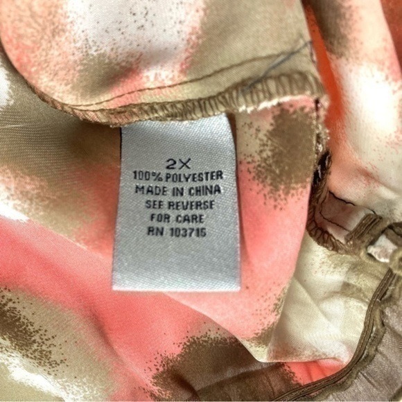 Signature by Larry Levine Womens Size 2X Coral Green Abstract Peasant Blouse Top - Picture 9 of 9